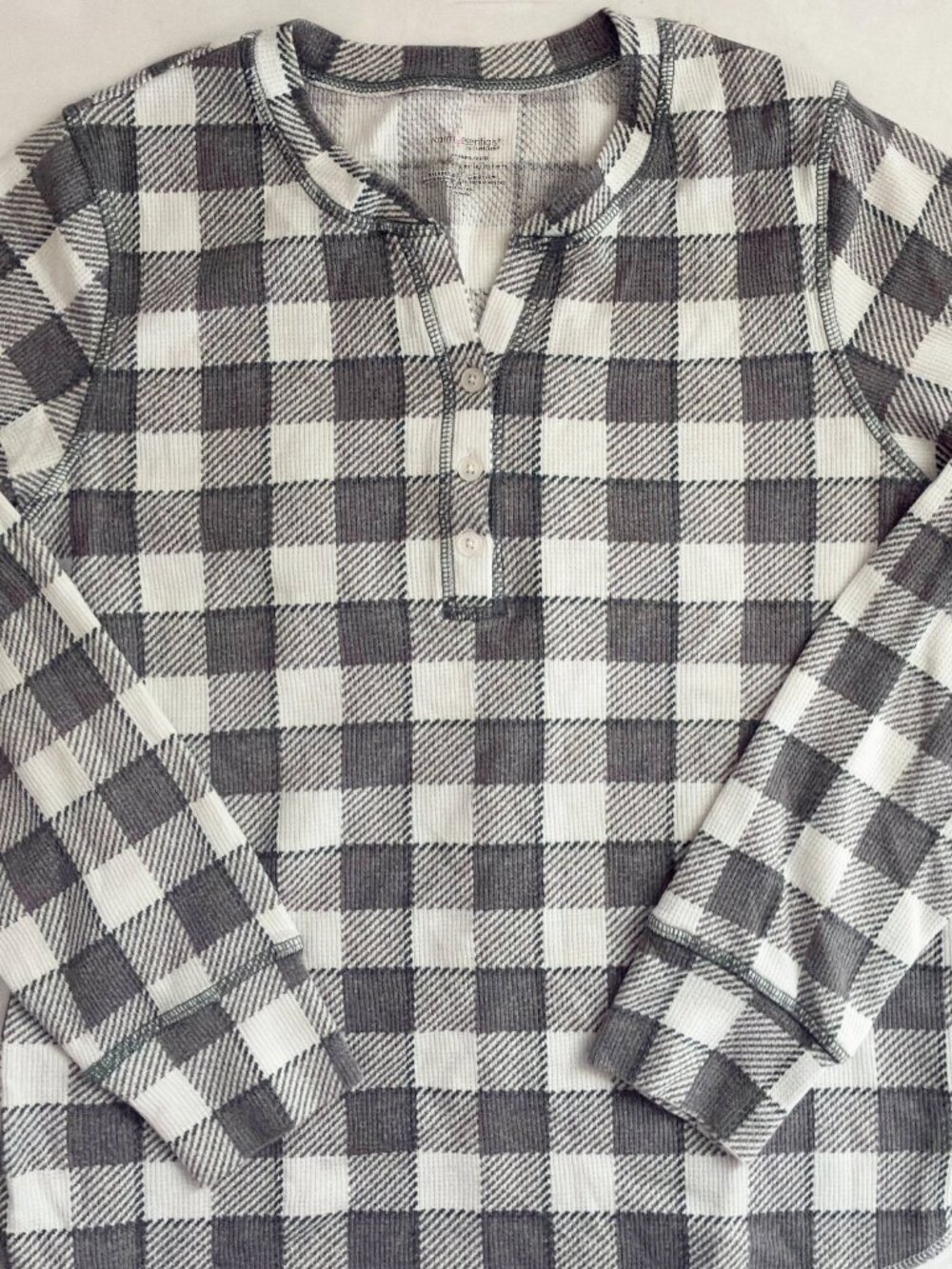 Warm Essentials by Cuddl Duds 2-Piece Lounge PJ Set - L - Grey + Green Plaid - Picture 6 of 11